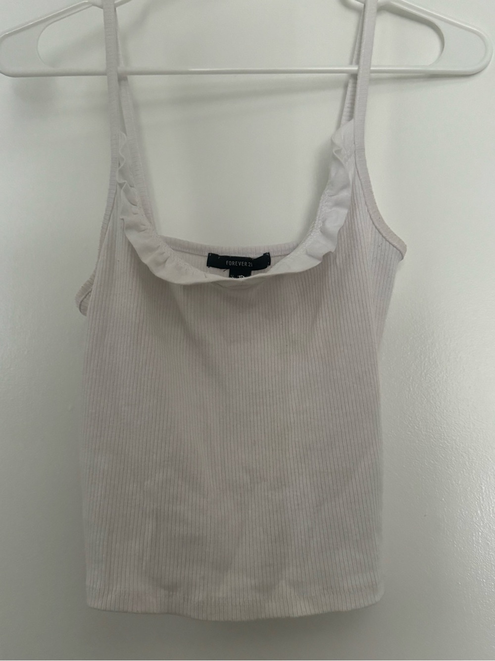Forever 21 Cream Ribbed Ruffle Trim Cami